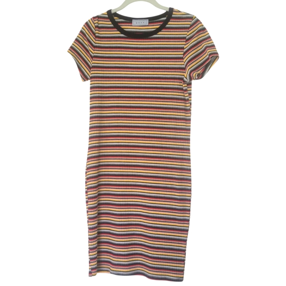 GAZE Striped Bodycon Shirt Dress Size S 90's Retro Multicolor Strech Skater Surf